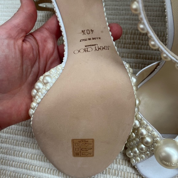 Jimmy choo SACORA 100 White Satin Sandals with All Over Pearls heels. - Picture 5 of 10